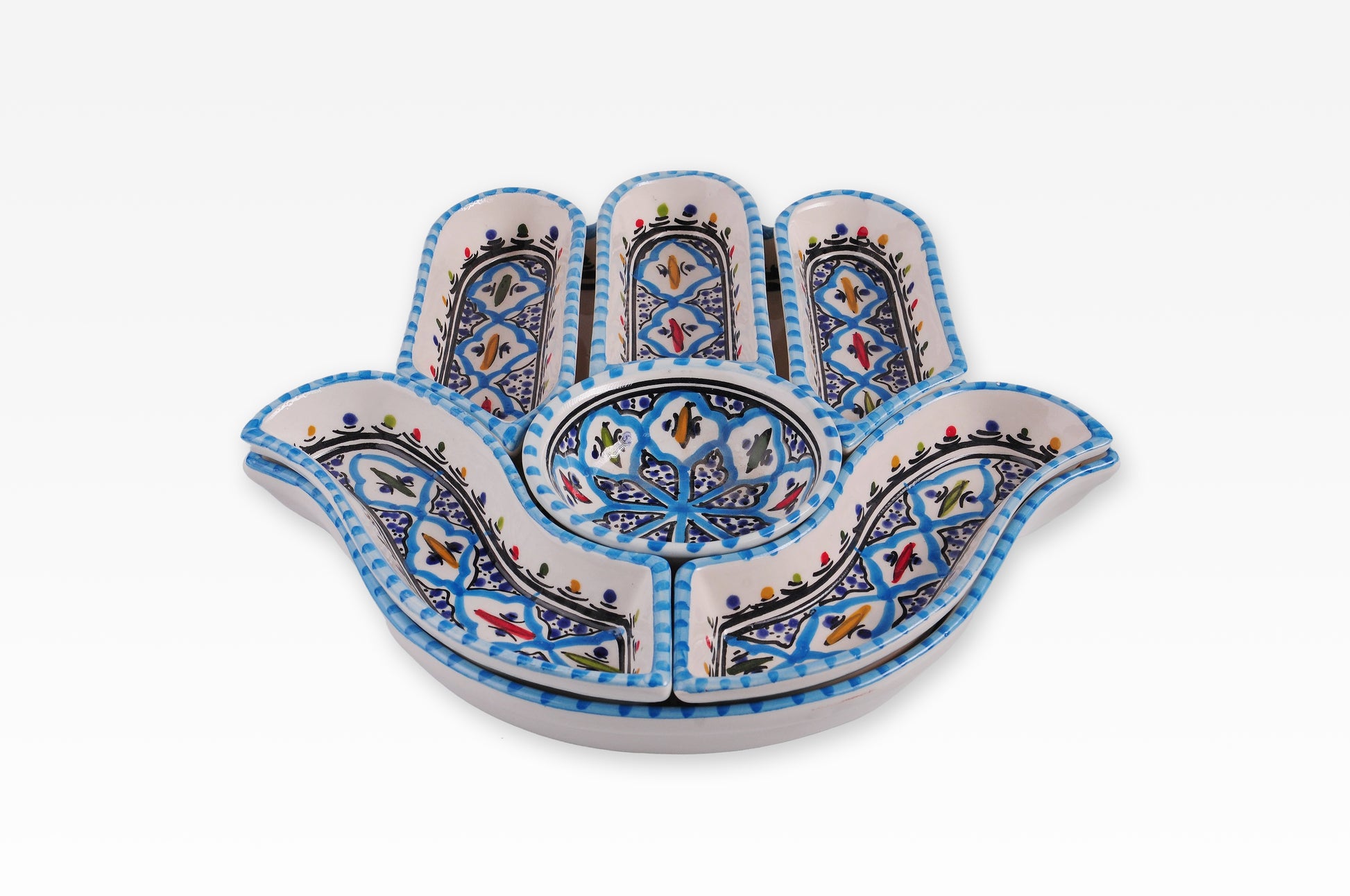 Servierschale in Form der Fatima-Hand – 7-Teilig - (4 verschiedene Muster)
