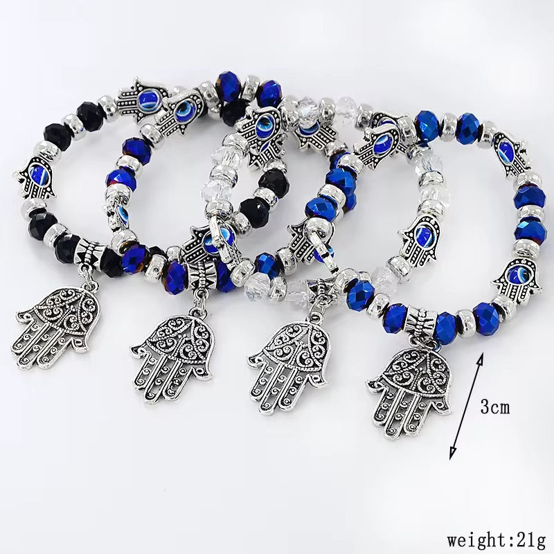 Hamsa Armband mit Nazar-Perlen – Elastisch, Schutzsymbol – in 6 Farben