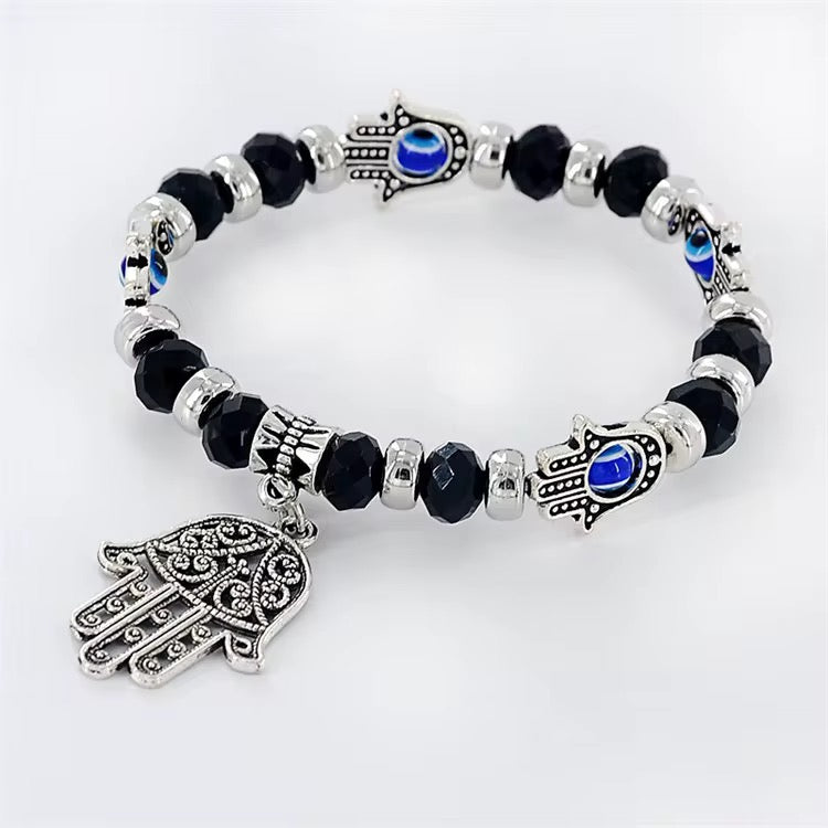Hamsa Armband mit Nazar-Perlen – Elastisch, Schutzsymbol – in 6 Farben