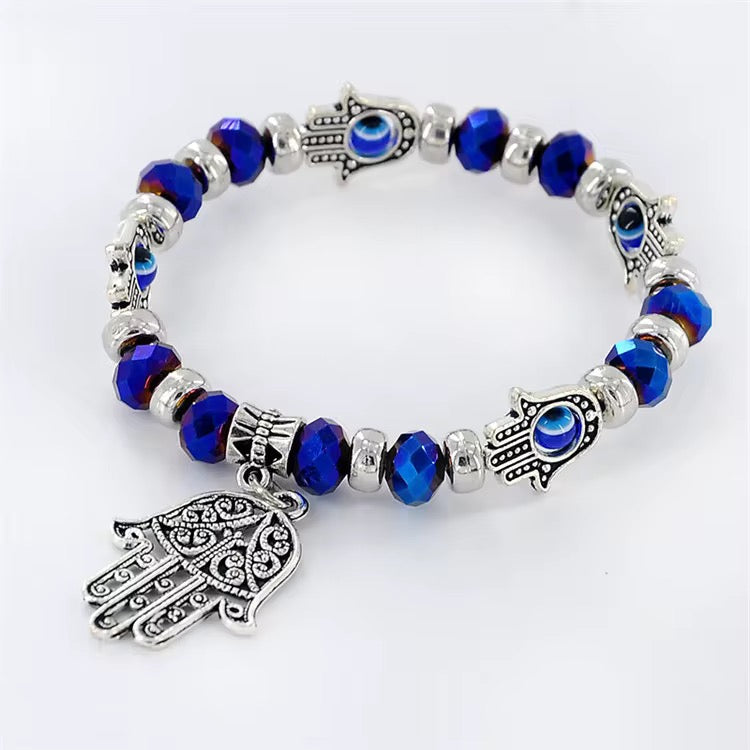 Hamsa Armband mit Nazar-Perlen – Elastisch, Schutzsymbol – in 6 Farben