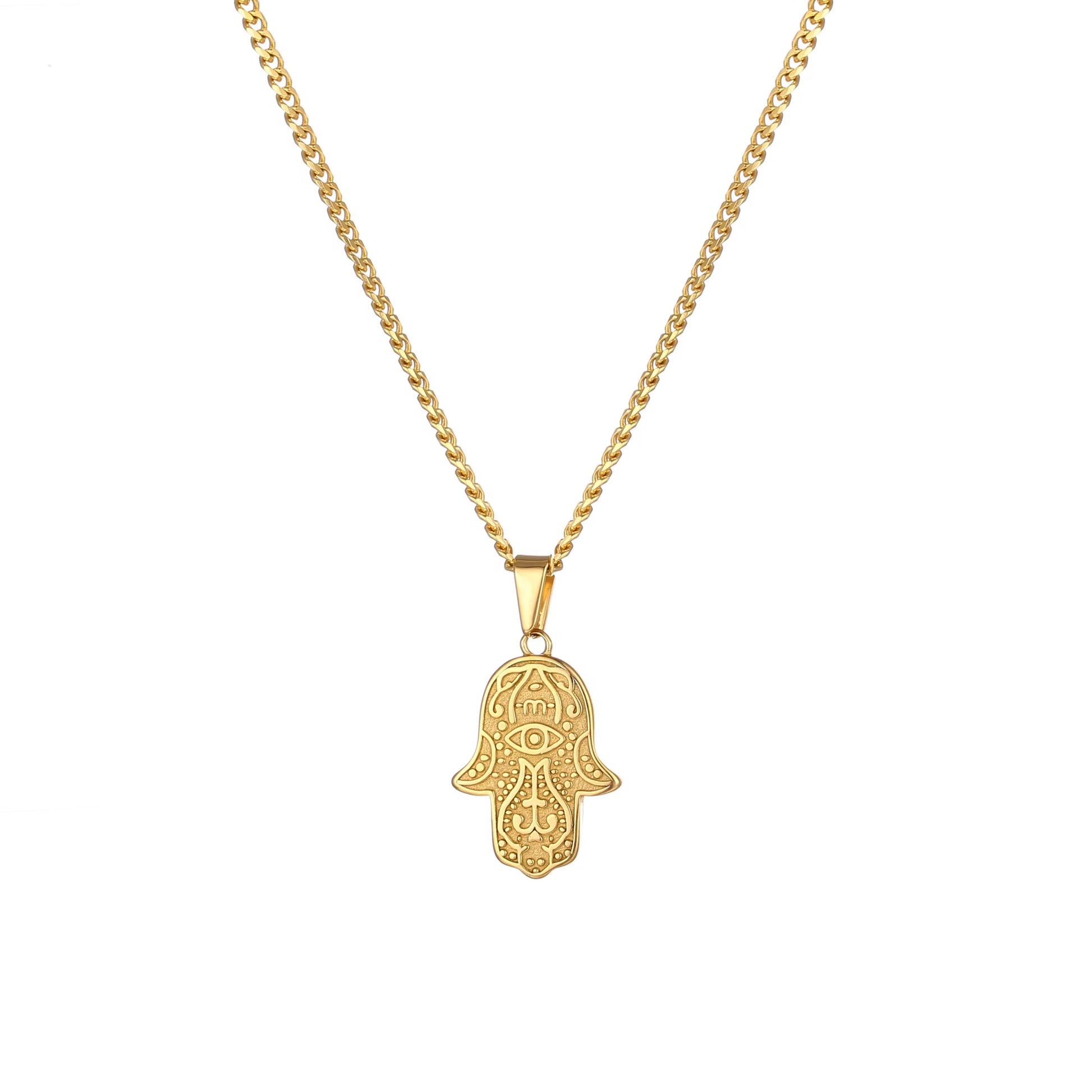 Hamsa Halskette – 18K vergoldet – Edelstahl, wasserfest, mit Auge-Schutzsymbol – in Gold & Silber