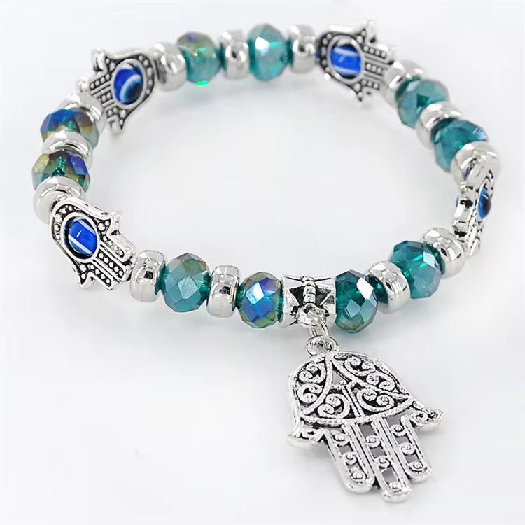 Hamsa Armband mit Nazar-Perlen – Elastisch, Schutzsymbol – in 6 Farben