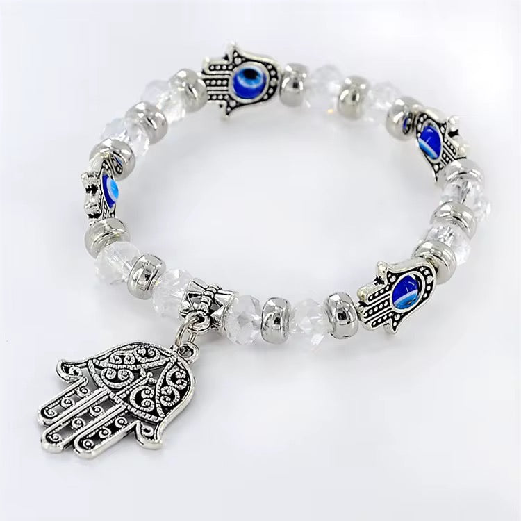 Hamsa Armband mit Nazar-Perlen – Elastisch, Schutzsymbol – in 6 Farben