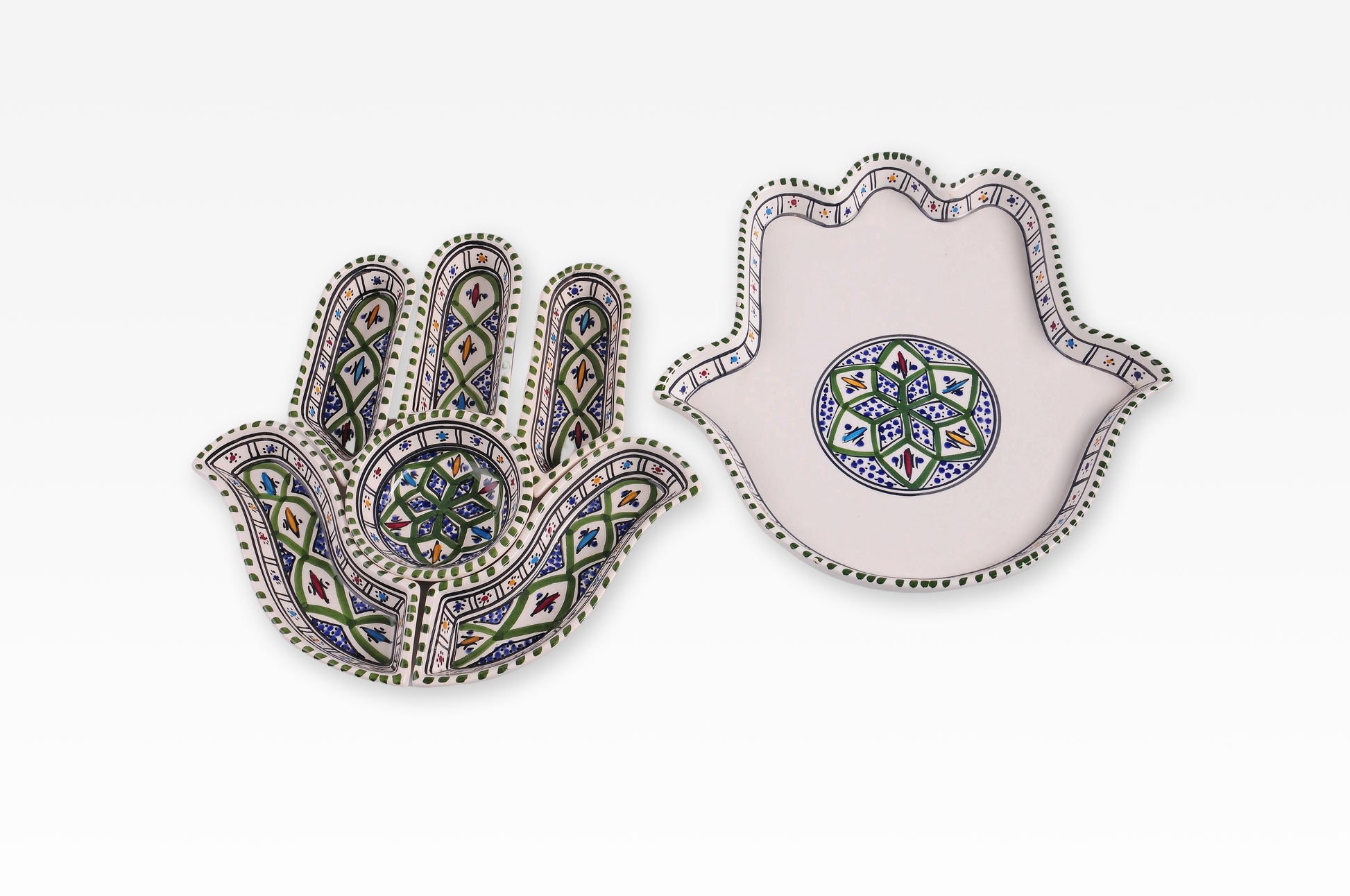 Servierschale in Form der Fatima-Hand – 7-Teilig - (4 verschiedene Muster)