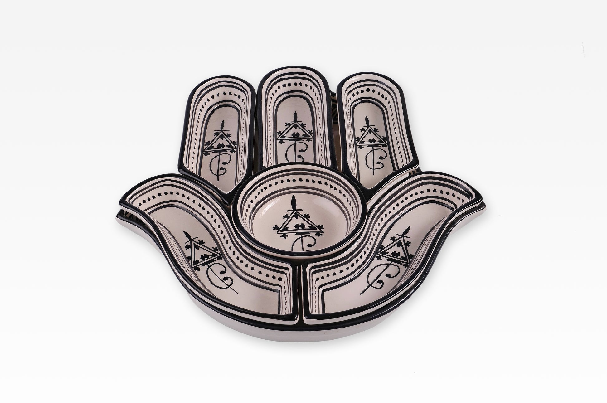 Servierschale in Form der Fatima-Hand – 7-Teilig - (4 verschiedene Muster)