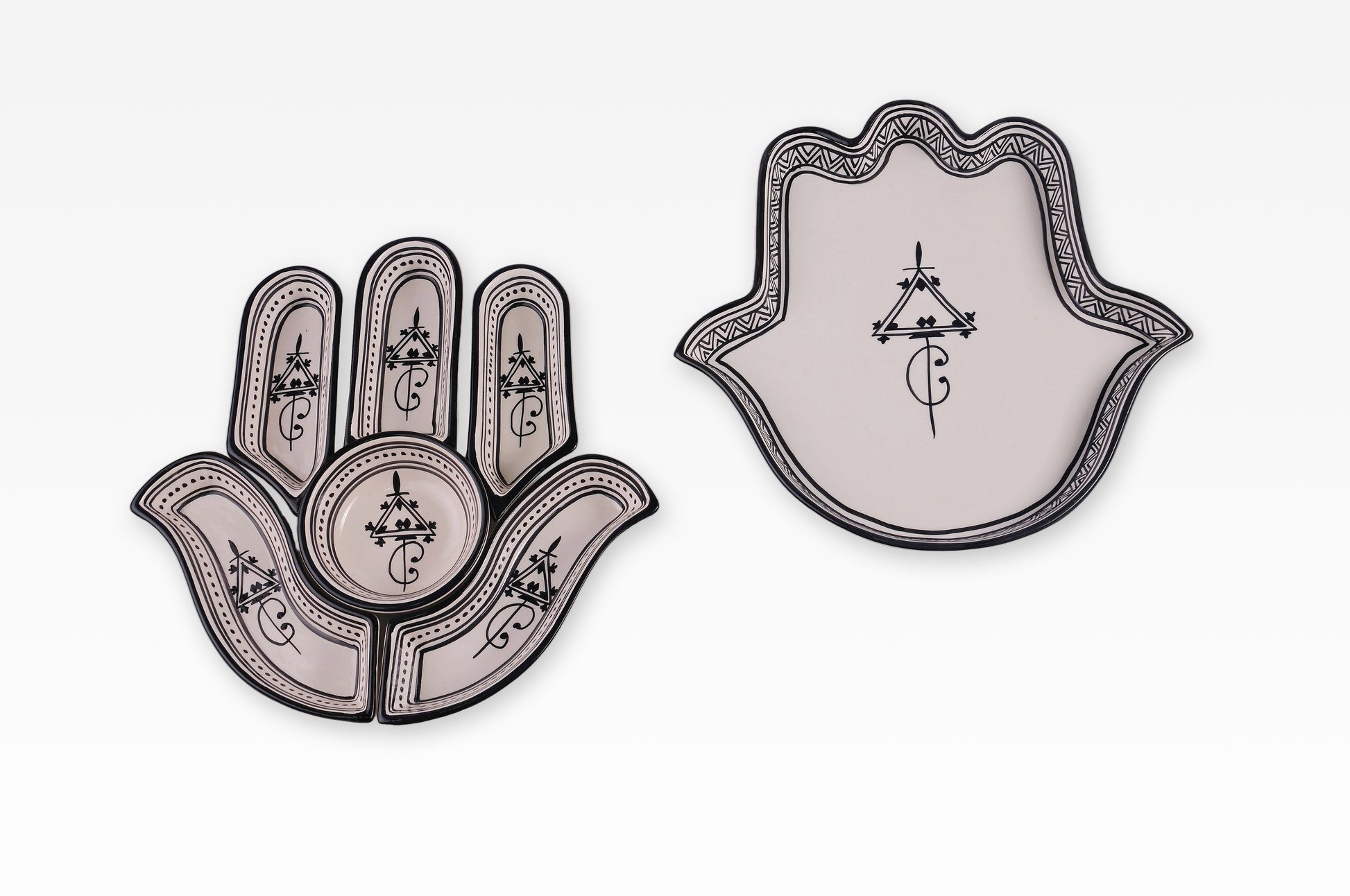 Servierschale in Form der Fatima-Hand – 7-Teilig - (4 verschiedene Muster)