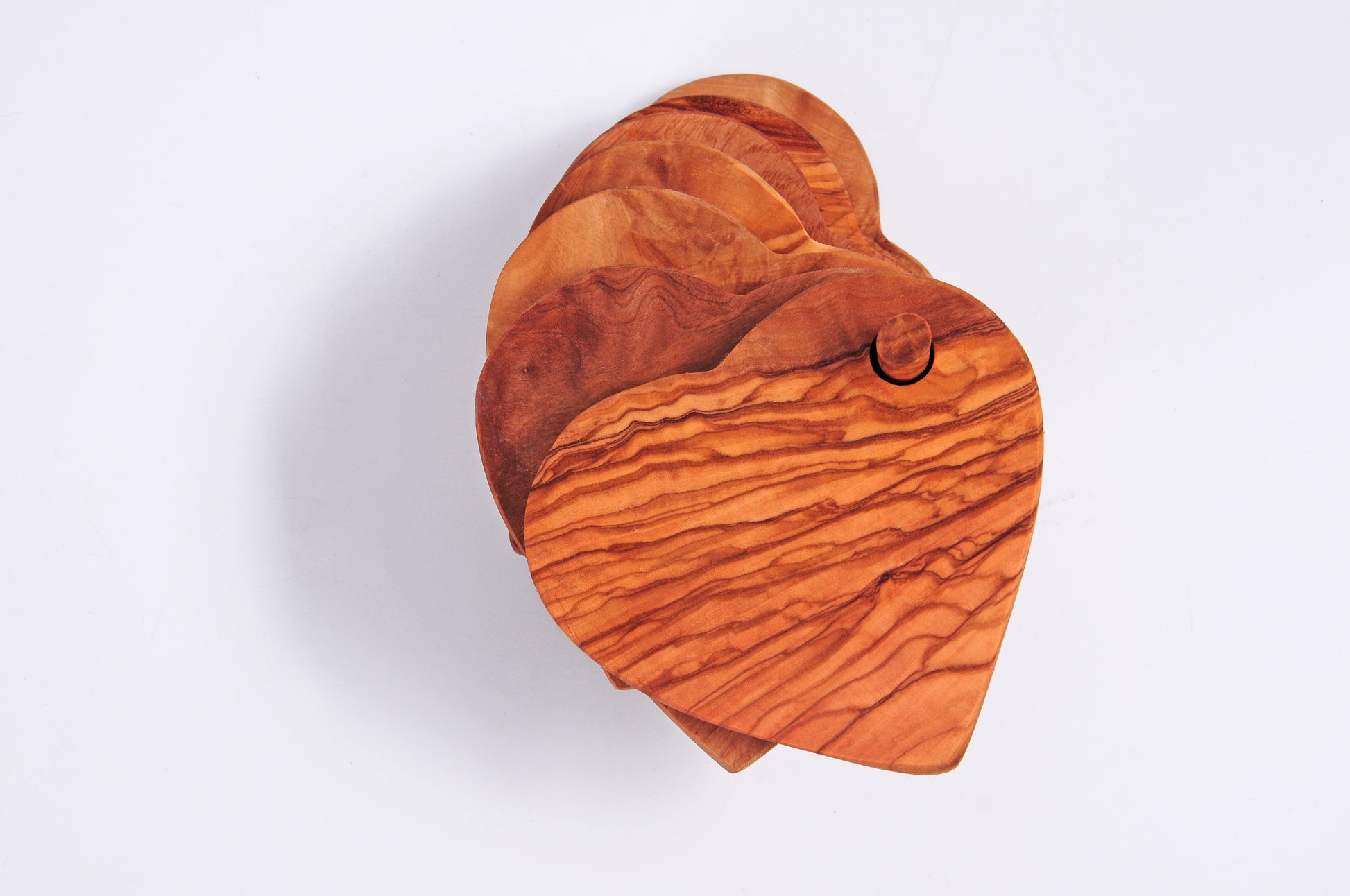 Herz Untersetzer aus Olivenholz – 6-teiliges Set mit Halter – handgemacht