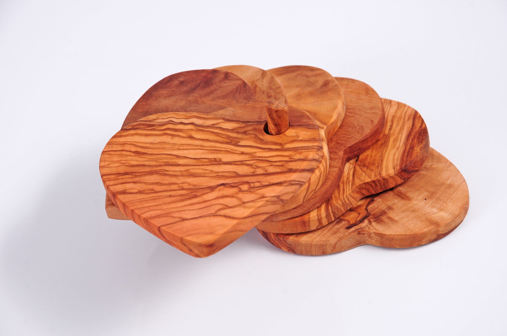 Herz Untersetzer aus Olivenholz – 6-teiliges Set mit Halter – handgemacht