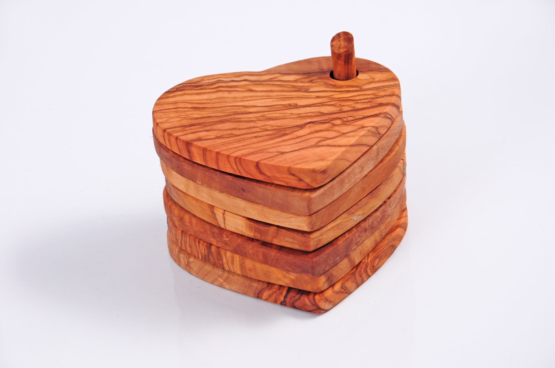 Herz Untersetzer aus Olivenholz – 6-teiliges Set mit Halter – handgemacht