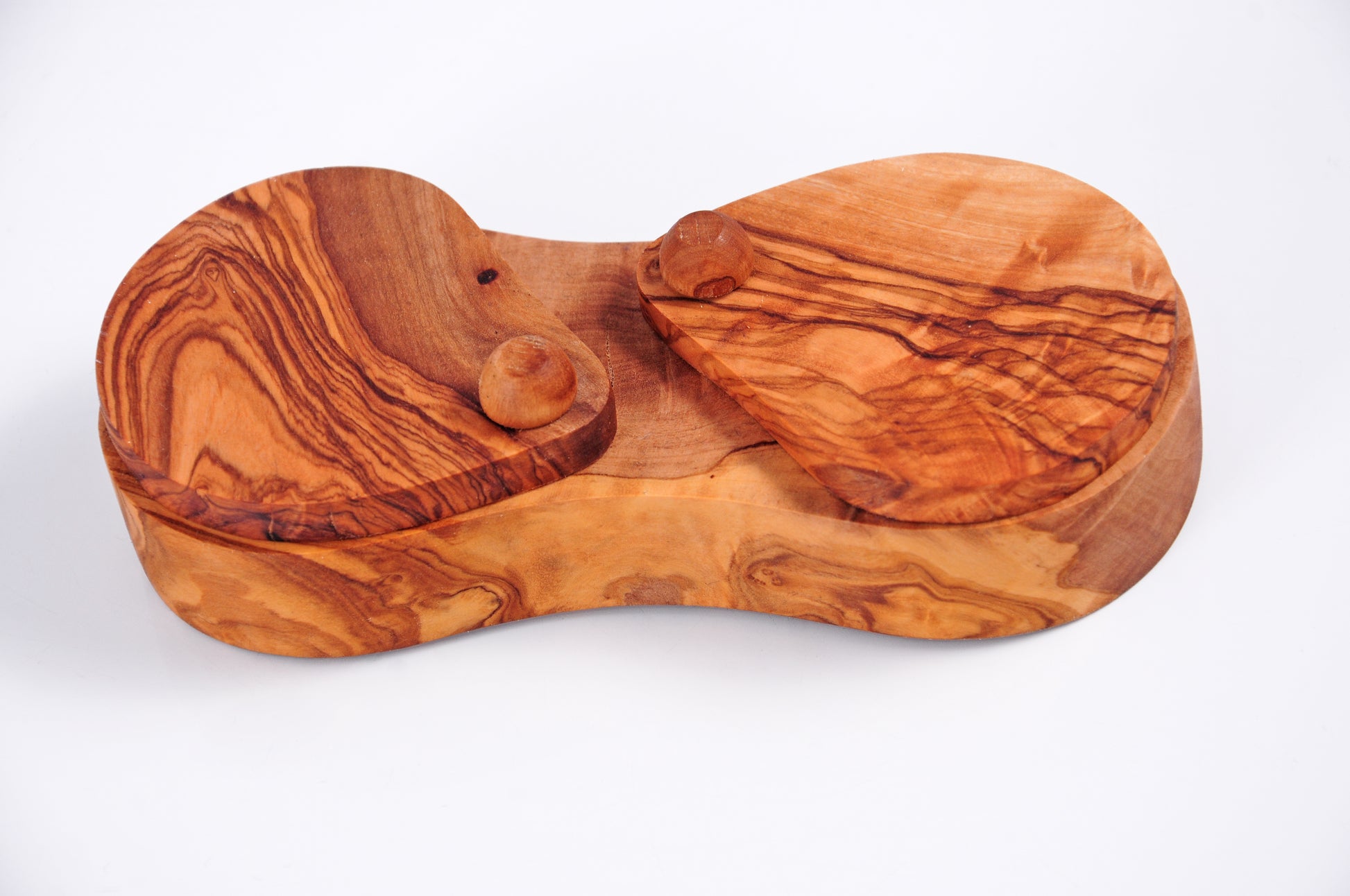 Doppel Gewürzdose mit Deckel aus Olivenholz – 100 % handmade