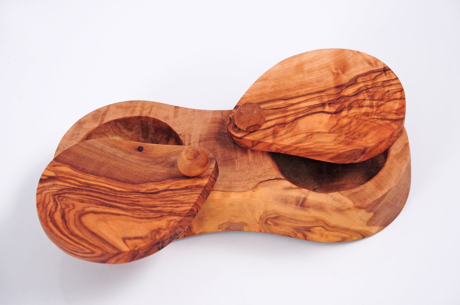 Doppel Gewürzdose mit Deckel aus Olivenholz – 100 % handmade