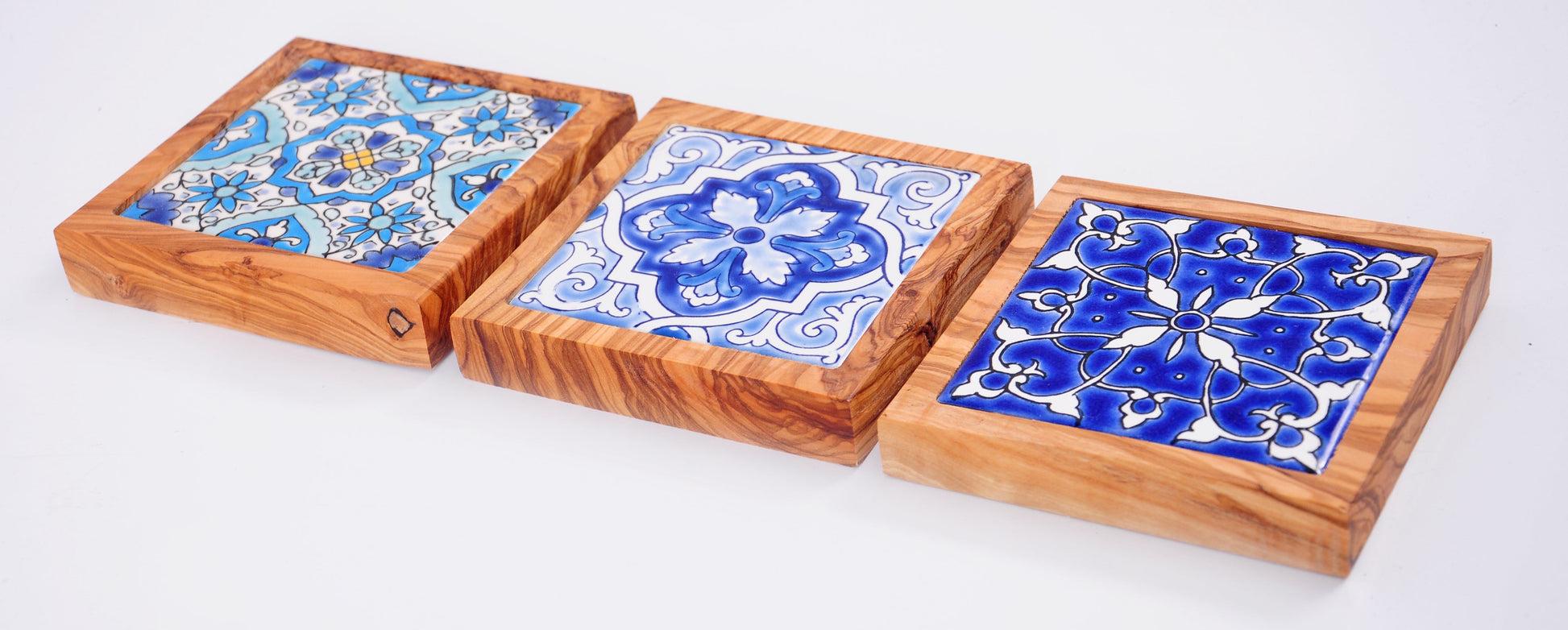 Handgemachte Untersetzer aus Olivenholz & Keramik – Orientalisches Fliesenmuster