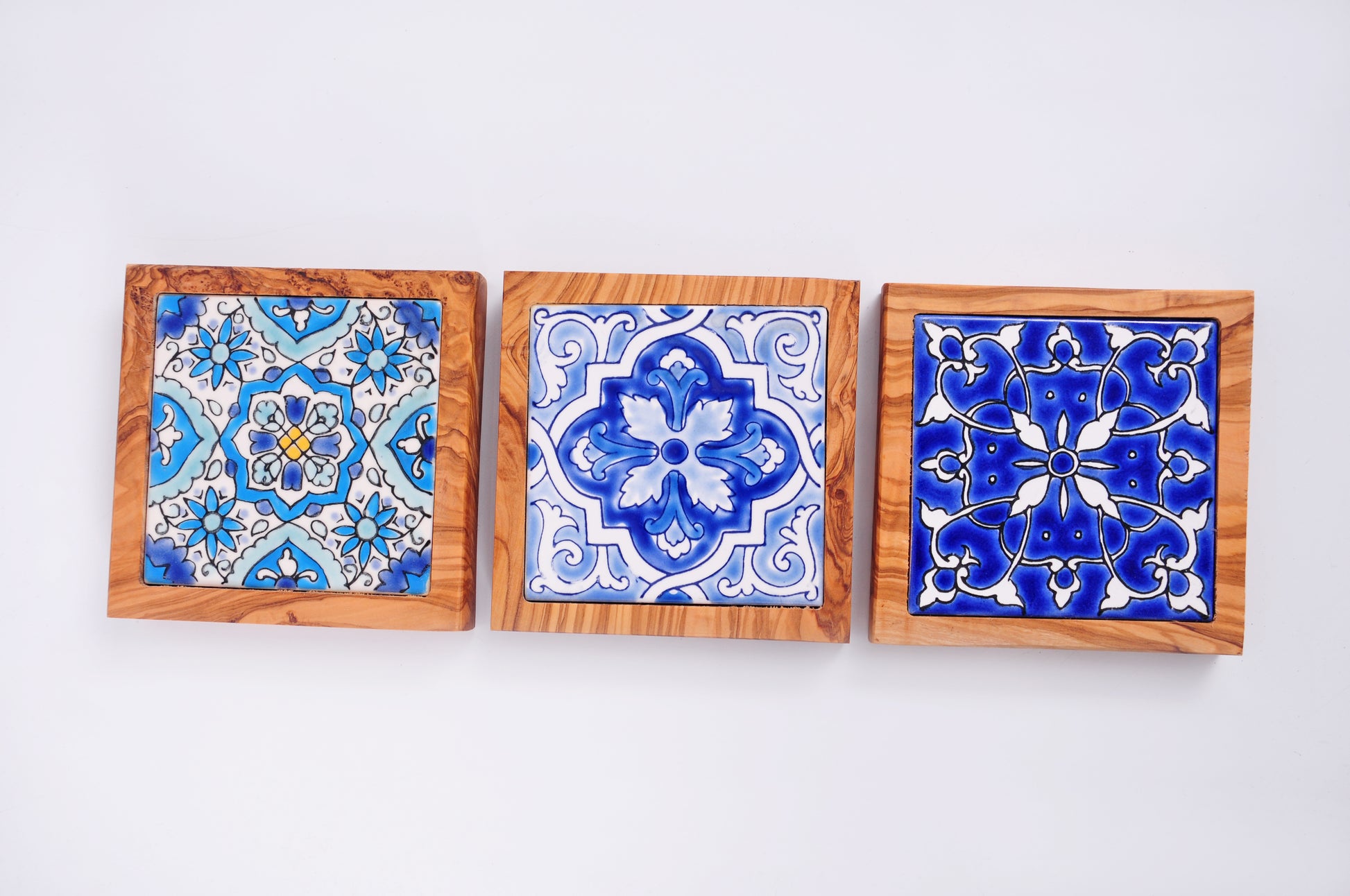 Handgemachte Untersetzer aus Olivenholz & Keramik – Orientalisches Fliesenmuster