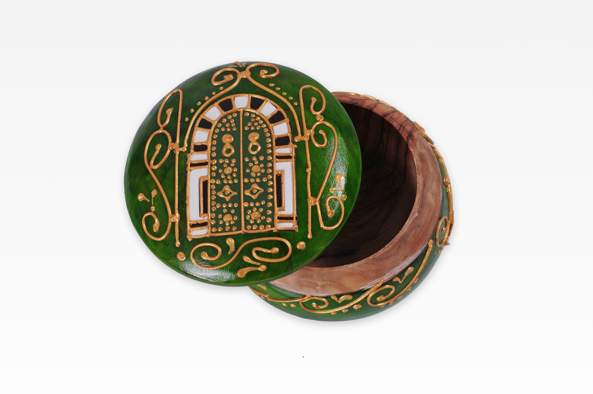 Handbemalte Olivenholz-Dose mit "Medina-Tür"-Motiv – in 4 Farben (8cm)