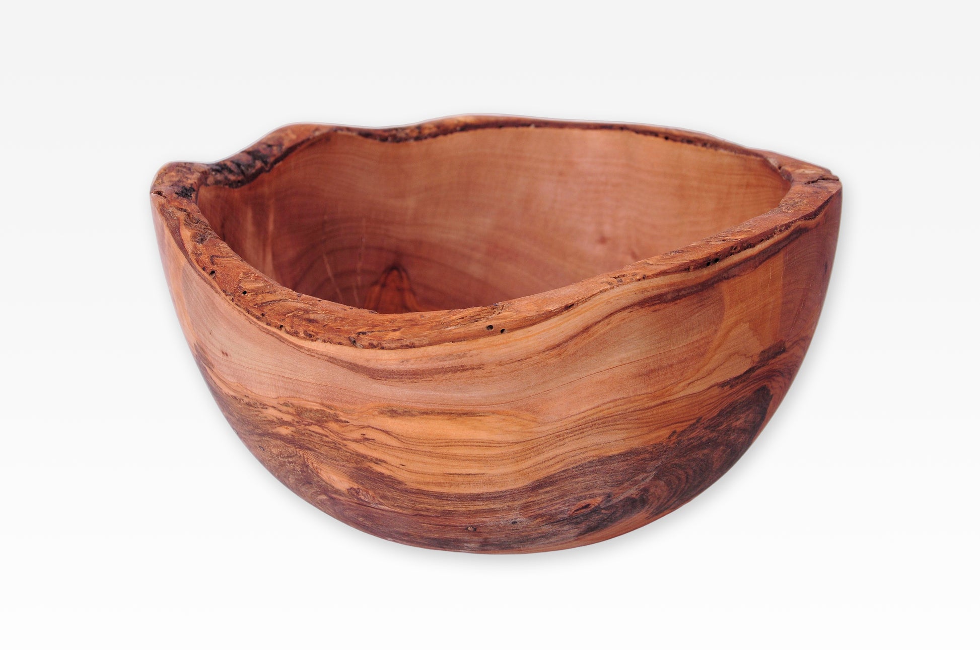Handgemachte Olivenholz-Schale mit Naturkante