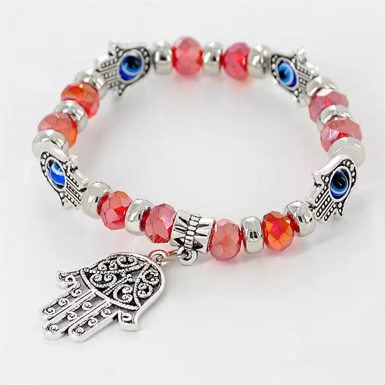 Hamsa Armband mit Nazar-Perlen – Elastisch, Schutzsymbol – in 6 Farben