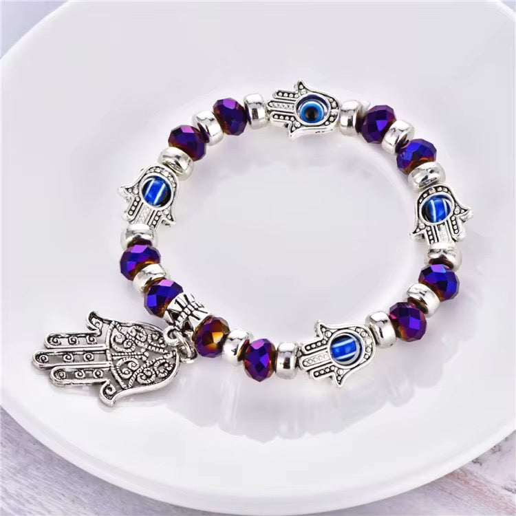 Hamsa Armband mit Nazar-Perlen – Elastisch, Schutzsymbol – in 6 Farben