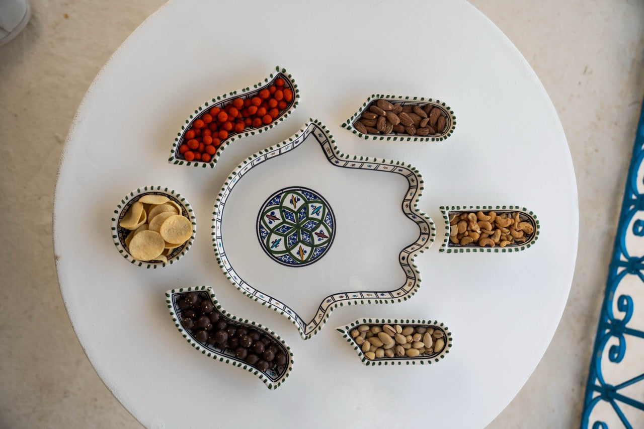 Servierschale in Form der Fatima-Hand – 7-Teilig - (4 verschiedene Muster)