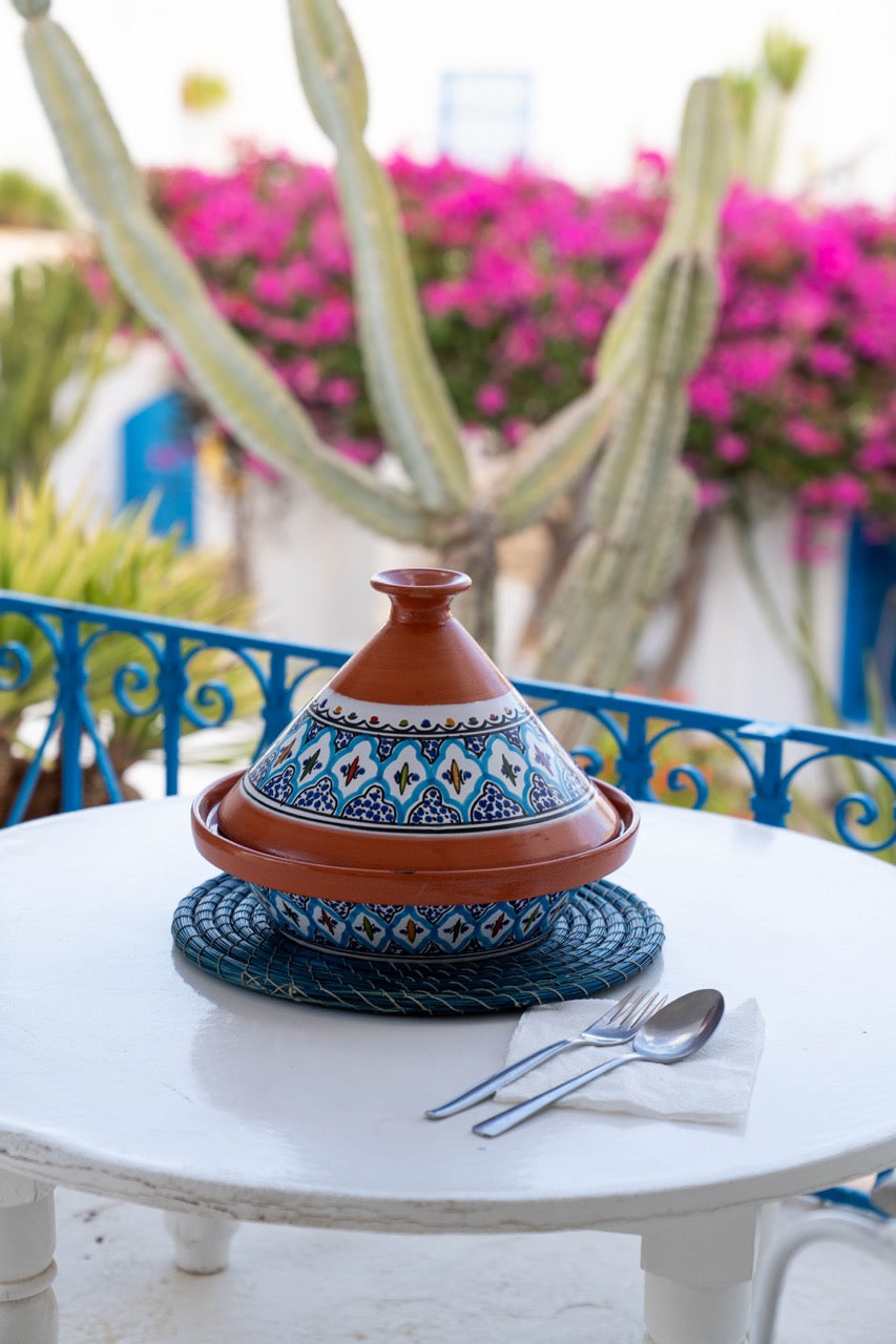 Traditionelle Tajine aus Keramik – handbemalt & einzigartig (4 veschiedene Muster)