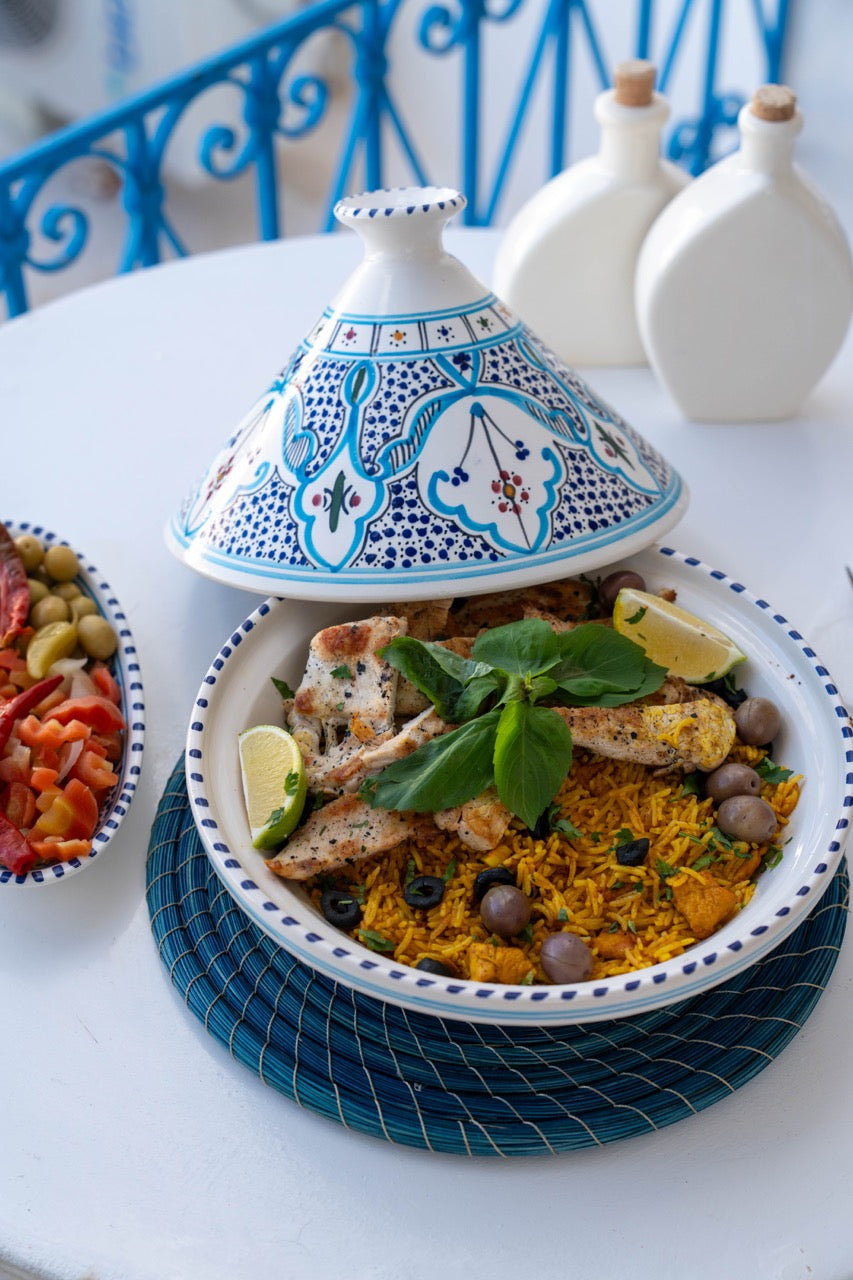 Traditionelle Tajine aus Keramik – handbemalt & einzigartig (4 veschiedene Muster)