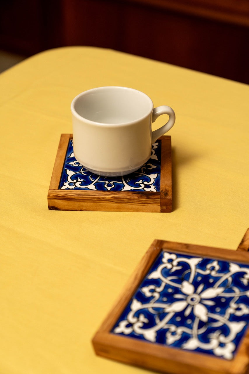 Handgemachte Untersetzer aus Olivenholz & Keramik – Orientalisches Fliesenmuster